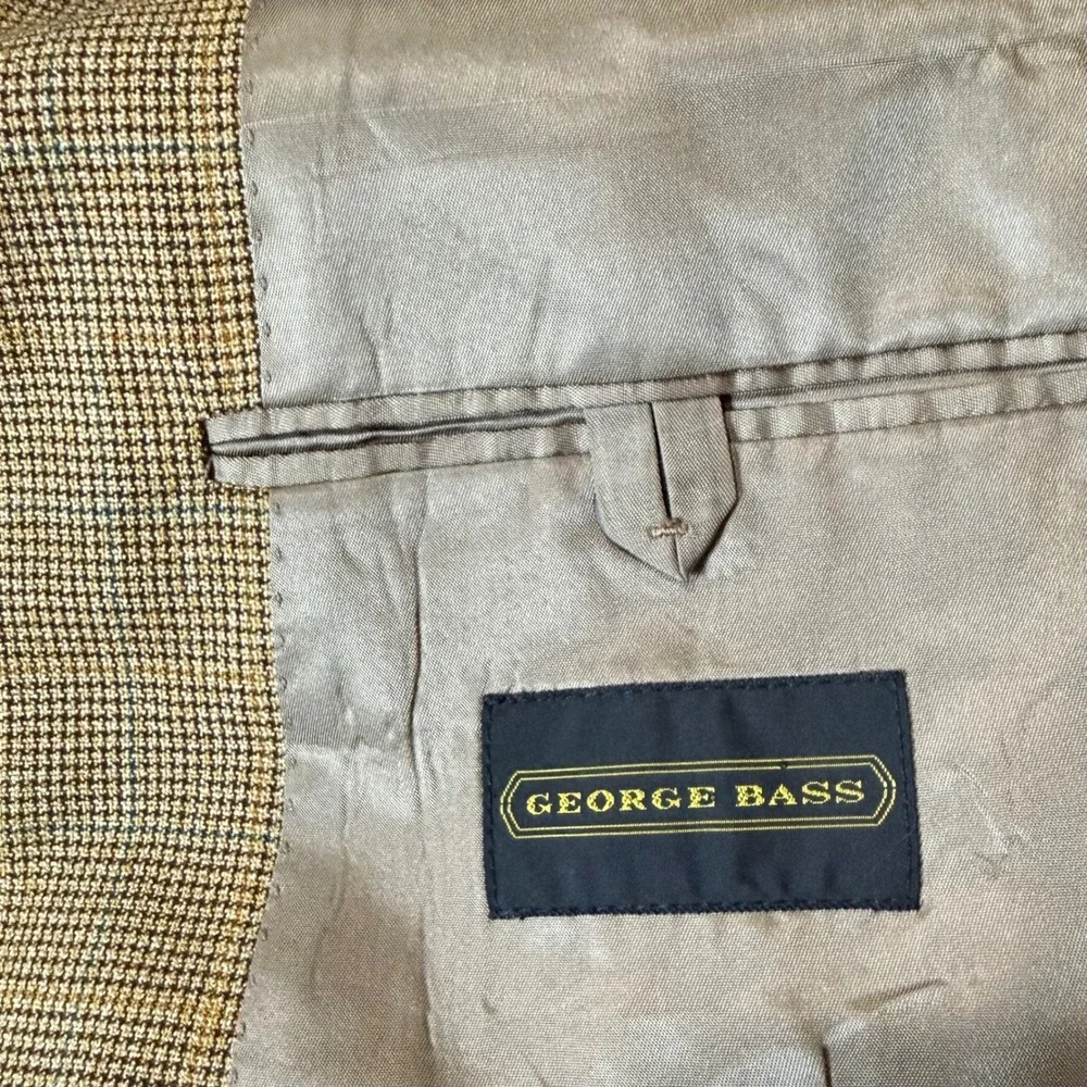 George Bass Mens Tan Houndstooth Hampton Windowpane Blazer Sport Coat 42R Canada